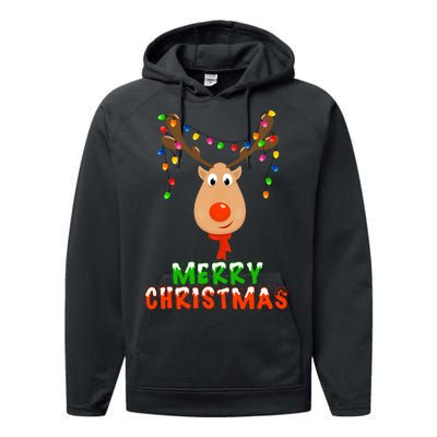 Cute Merry Christmas Reindeer Performance Fleece Hoodie