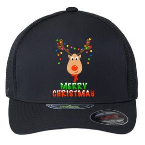 Cute Merry Christmas Reindeer Flexfit Unipanel Trucker Cap