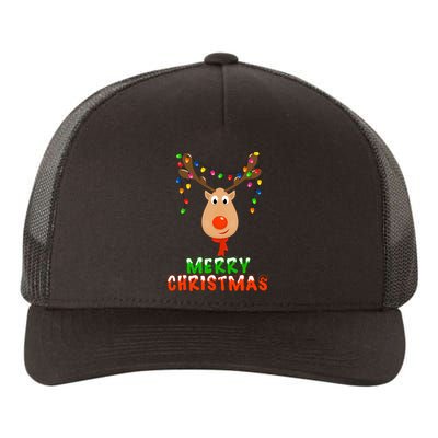 Cute Merry Christmas Reindeer Yupoong Adult 5-Panel Trucker Hat