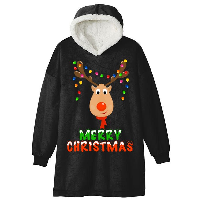 Cute Merry Christmas Reindeer Hooded Wearable Blanket