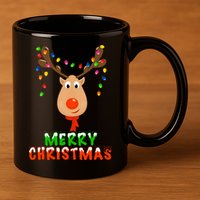 Cute Merry Christmas Reindeer 11oz C Handle Ceramic Mug
