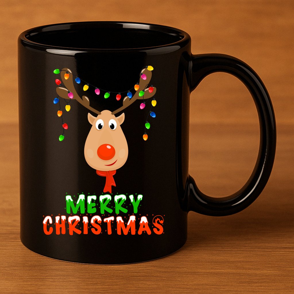 Cute Merry Christmas Reindeer 11oz C Handle Ceramic Mug