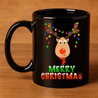 Cute Merry Christmas Reindeer 11oz C Handle Ceramic Mug