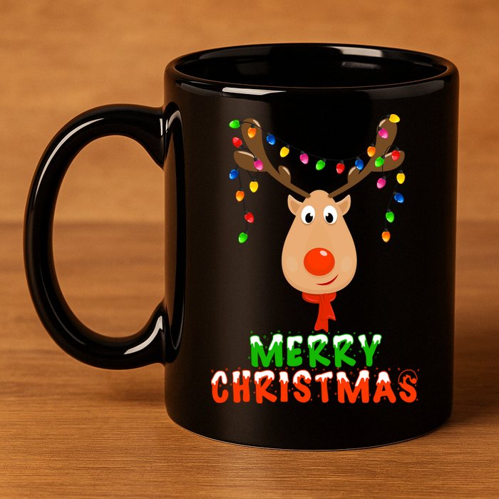 Cute Merry Christmas Reindeer 11oz C Handle Ceramic Mug
