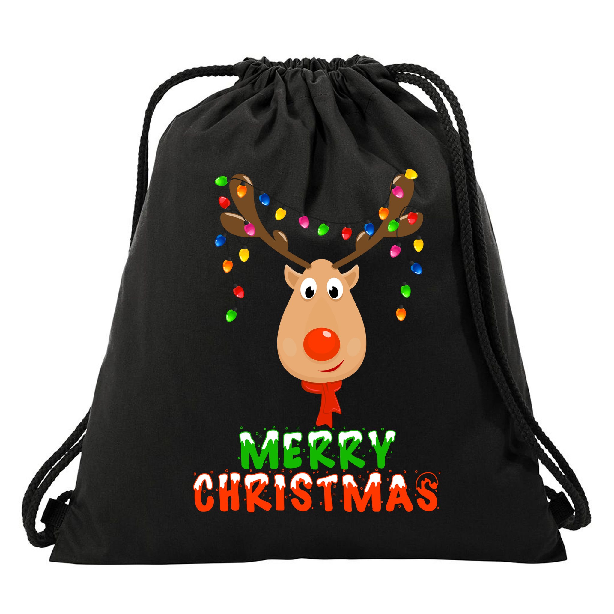 Cute Merry Christmas Reindeer Drawstring Bag