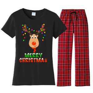 Cute Merry Christmas Reindeer Women's Flannel Pajama Set