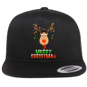 Cute Merry Christmas Reindeer Flat Bill Trucker Hat