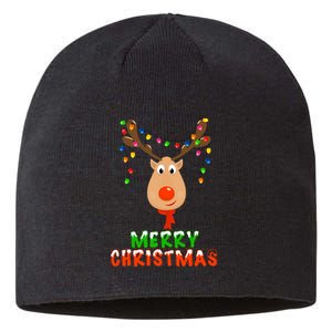 Cute Merry Christmas Reindeer Sustainable Beanie