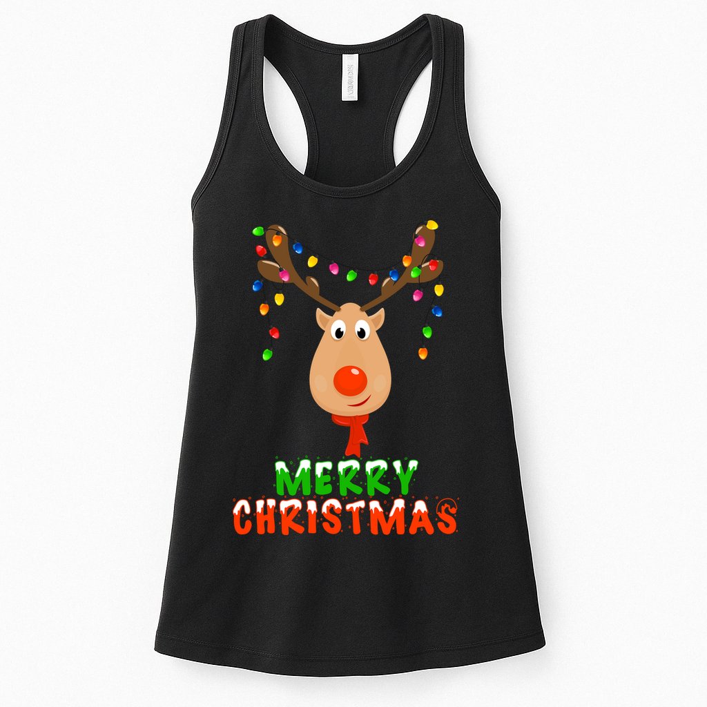 Cute Merry Christmas Reindeer Womens Tank Top