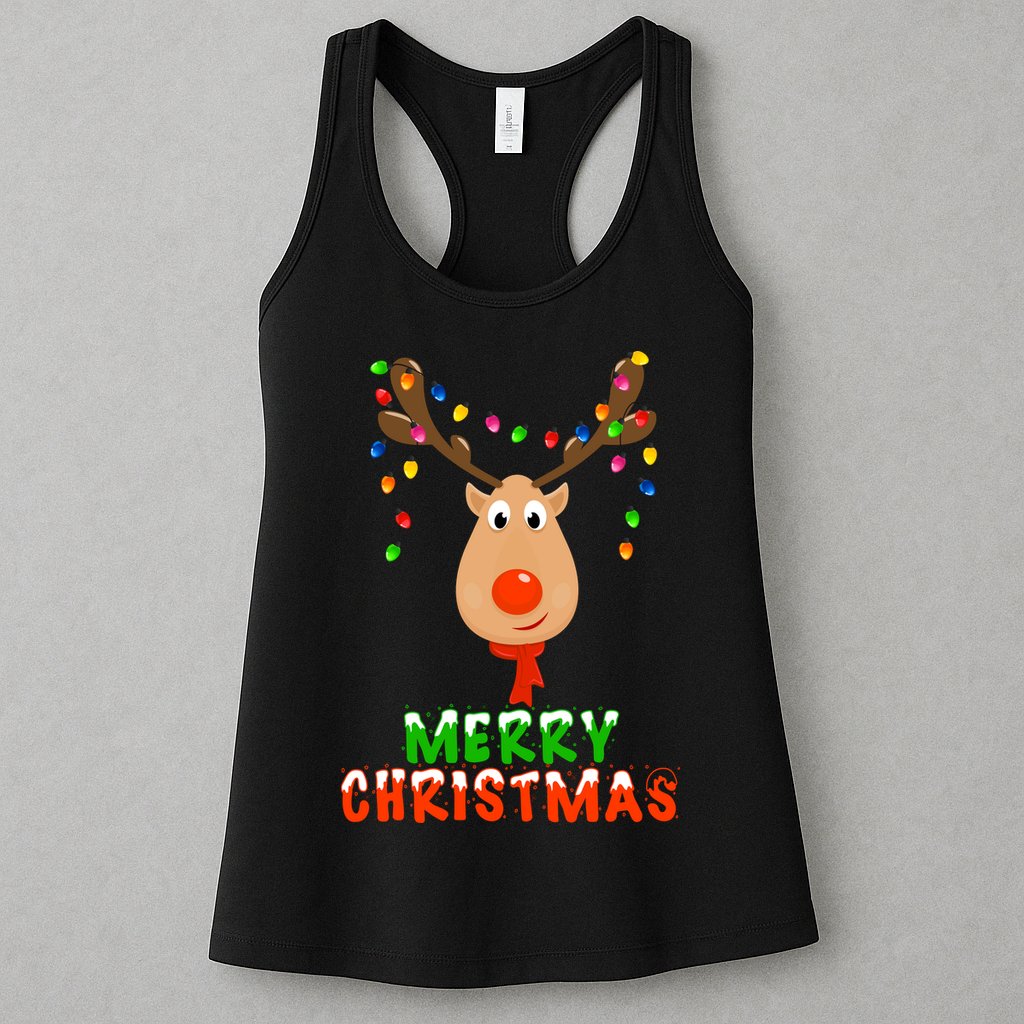 Cute Merry Christmas Reindeer Womens Tank Top