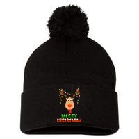 Cute Merry Christmas Reindeer Pom Pom 12in Knit Beanie