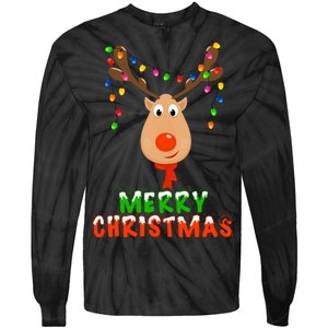 Cute Merry Christmas Reindeer Tie-Dye Long Sleeve Shirt