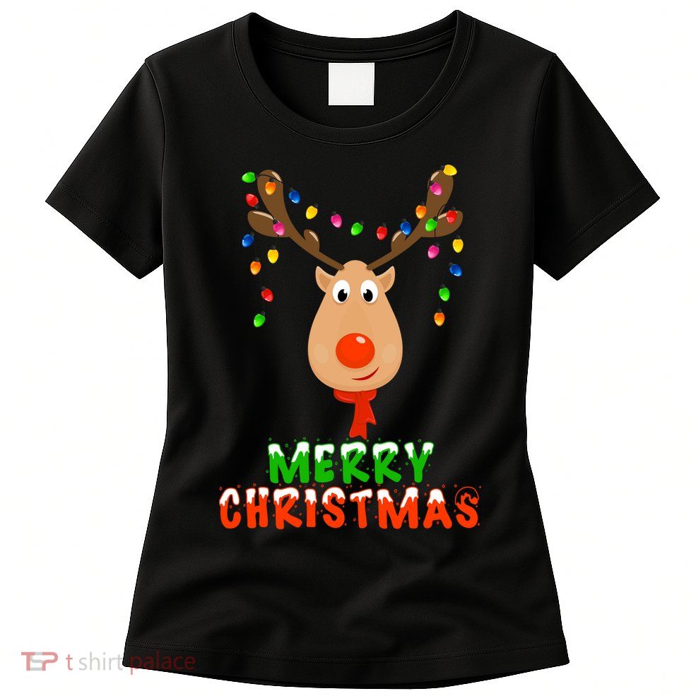 Cute Merry Christmas Reindeer Womens T-Shirt