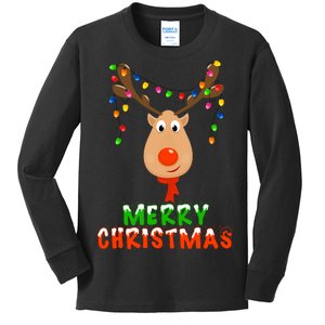 Cute Merry Christmas Reindeer Kids Long Sleeve Shirt