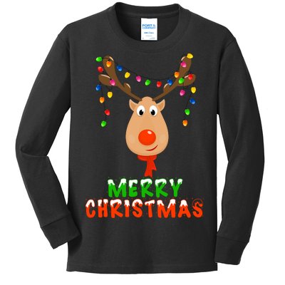 Cute Merry Christmas Reindeer Kids Long Sleeve Shirt