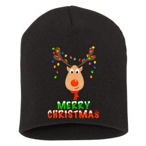 Cute Merry Christmas Reindeer Short Acrylic Beanie