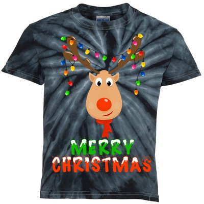 Cute Merry Christmas Reindeer Kids Tie-Dye T-Shirt