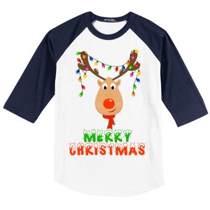 Cute Merry Christmas Reindeer Baseball Sleeve Shirt