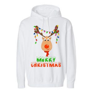 Cute Merry Christmas Reindeer Garment-Dyed Fleece Hoodie