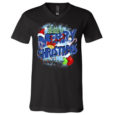 Cute Merry Christmas Word Decoration V-Neck T-Shirt