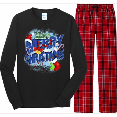 Cute Merry Christmas Word Decoration Long Sleeve Pajama Set