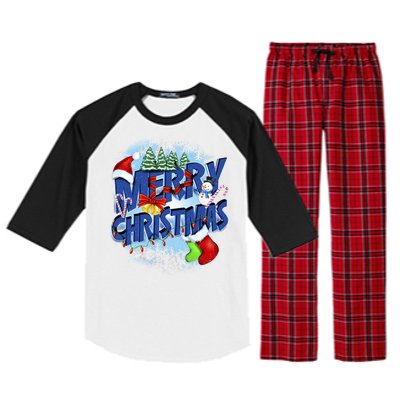 Cute Merry Christmas Word Decoration Raglan Sleeve Pajama Set