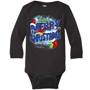 Cute Merry Christmas Word Decoration Baby Long Sleeve Bodysuit