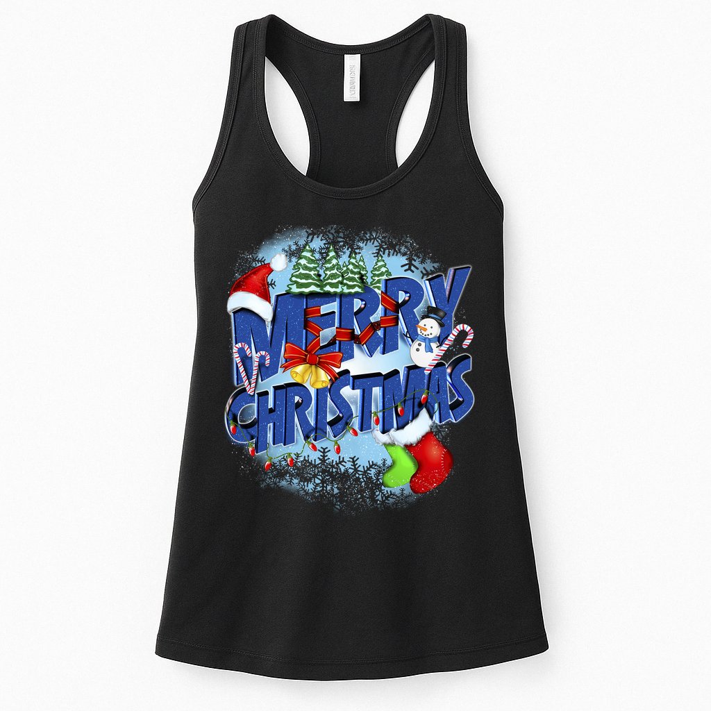 Cute Merry Christmas Word Decoration Womens Tank Top
