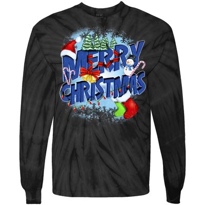 Cute Merry Christmas Word Decoration Tie-Dye Long Sleeve Shirt