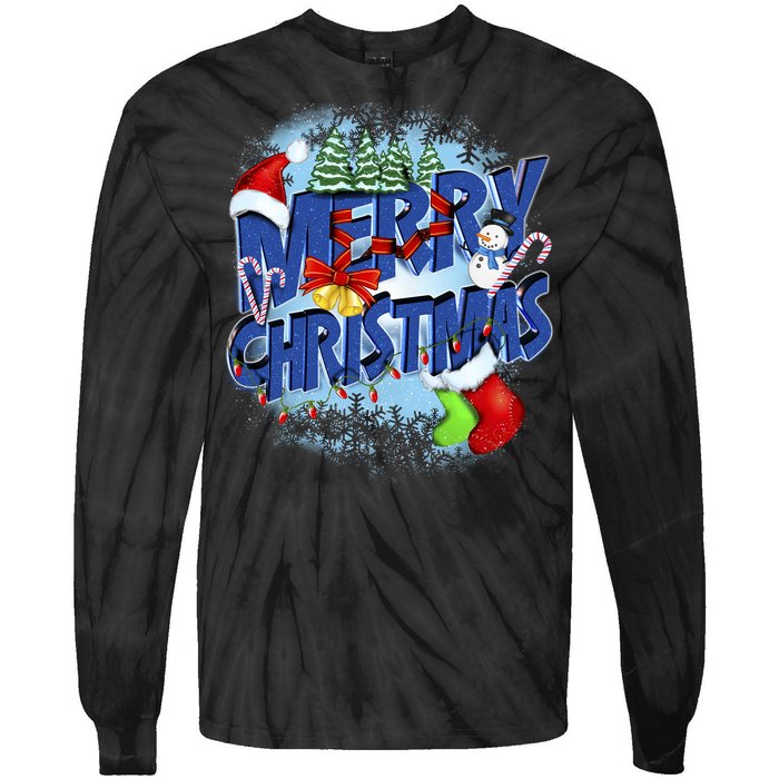 Cute Merry Christmas Word Decoration Tie-Dye Long Sleeve Shirt