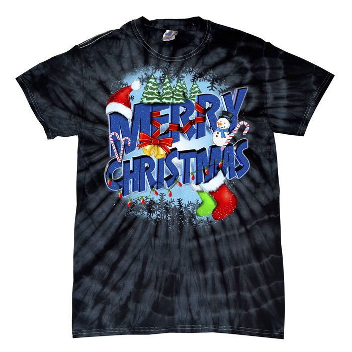 Cute Merry Christmas Word Decoration Tie-Dye T-Shirt