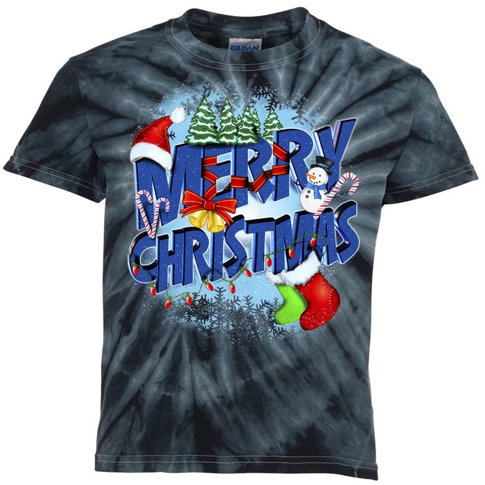 Cute Merry Christmas Word Decoration Kids Tie-Dye T-Shirt