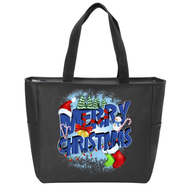 Cute Merry Christmas Word Decoration Zip Tote Bag