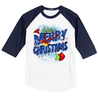 Cute Merry Christmas Word Decoration Baseball Sleeve Shirt