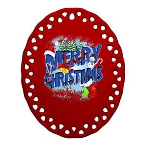 Cute Merry Christmas Word Decoration Ceramic Oval Ornament