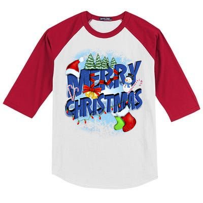 Cute Merry Christmas Word Decoration Kids Colorblock Raglan Jersey