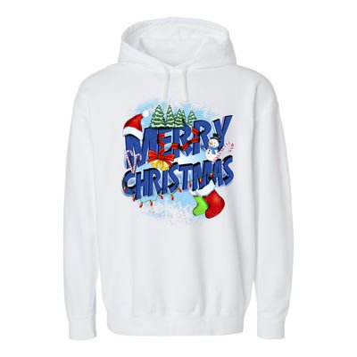 Cute Merry Christmas Word Decoration Garment-Dyed Fleece Hoodie