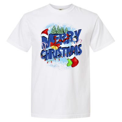 Cute Merry Christmas Word Decoration Garment-Dyed Heavyweight T-Shirt