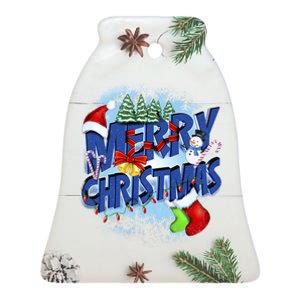 Cute Merry Christmas Word Decoration Ceramic Bell Ornament