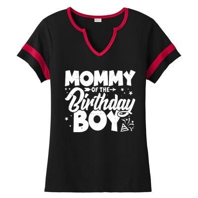 Cute Mommy Of The Birthday Boy  Ladies Halftime Notch Neck Tee