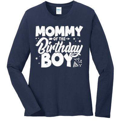 Cute Mommy Of The Birthday Boy  Ladies Long Sleeve Shirt