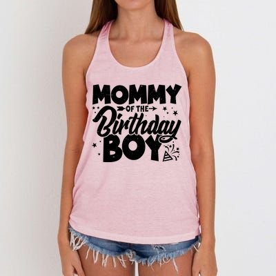 Cute Mommy Of The Birthday Boy  Women's Knotted Racerback Tank