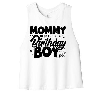 Cute Mommy Of The Birthday Boy  Women's Racerback Cropped Tank