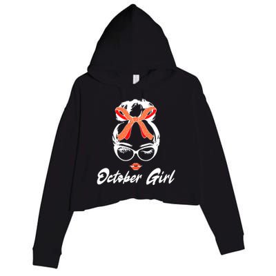 Cute October Girl Birthday Crop Fleece Hoodie