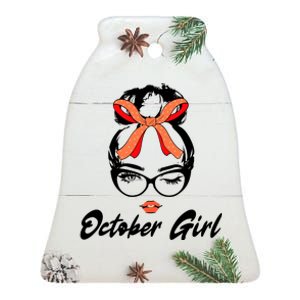 Cute October Girl Birthday Ceramic Bell Ornament