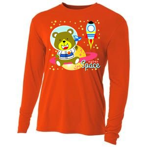 Cute Outer Space Bear Astronaut Cooling Performance Long Sleeve Crew