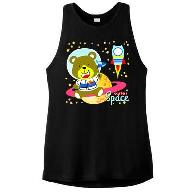 Cute Outer Space Bear Astronaut Ladies PosiCharge Tri-Blend Wicking Tank