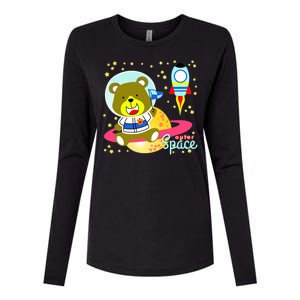 Cute Outer Space Bear Astronaut Womens Cotton Relaxed Long Sleeve T-Shirt