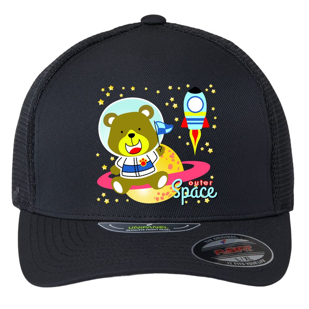 Cute Outer Space Bear Astronaut Flexfit Unipanel Trucker Cap