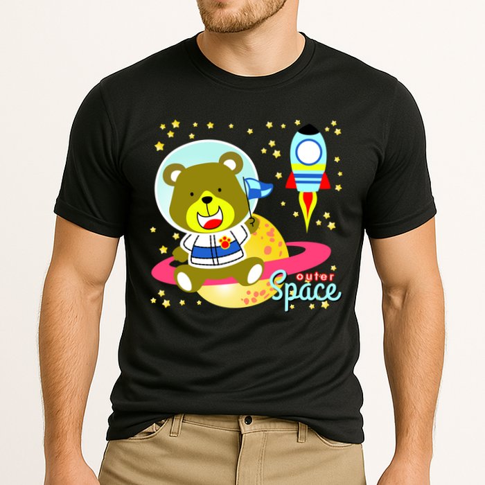 Cute Outer Space Bear Astronaut Cooling Performance Crew T-Shirt